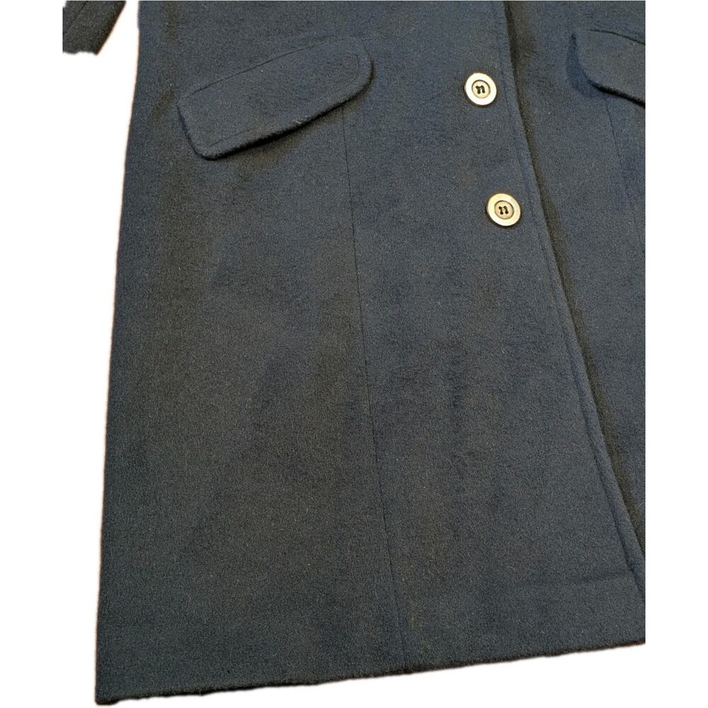 Vintage Wool Coat Real Fur Collar Long Black Overcoat USA Womens 14 Classic - Picture 6 of 12